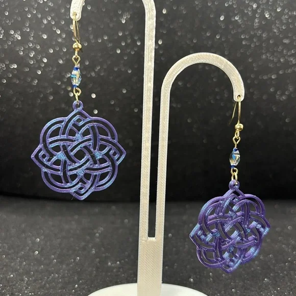 Blue and Purple Color Shift Celtic Knot Earrings - Picture 5 of 5